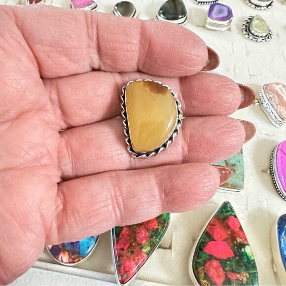 💕 Aventurine quartz yellow gemstone silver overlay stamped 925 adjustable - Picture 3 of 4